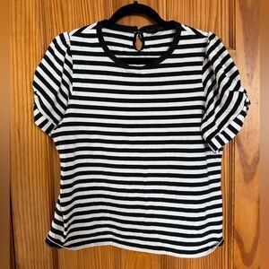 J. Crew Black and White Striped Puff Sleeve Tee, Size Large